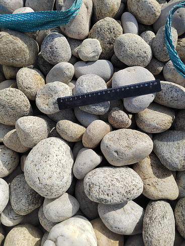 Kamenclub.ru: Галька речная окат (серо-белая) фр. 70-120 мм купить  в Санкт-Петербурге галька галечник бело-серая, серо-белая, серая, белая речная природная галька  8000 руб/т   фото КАМЕНЬ КЛУБ