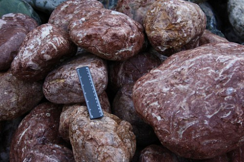 Kamenclub.ru: Розовый валунчик фр.100-300 мм.  купить в Санкт-Петербурге крупный природный камень розовый, серый молочный красный речной галечник природный 7850 руб/т   фото КАМЕНЬ КЛУБ